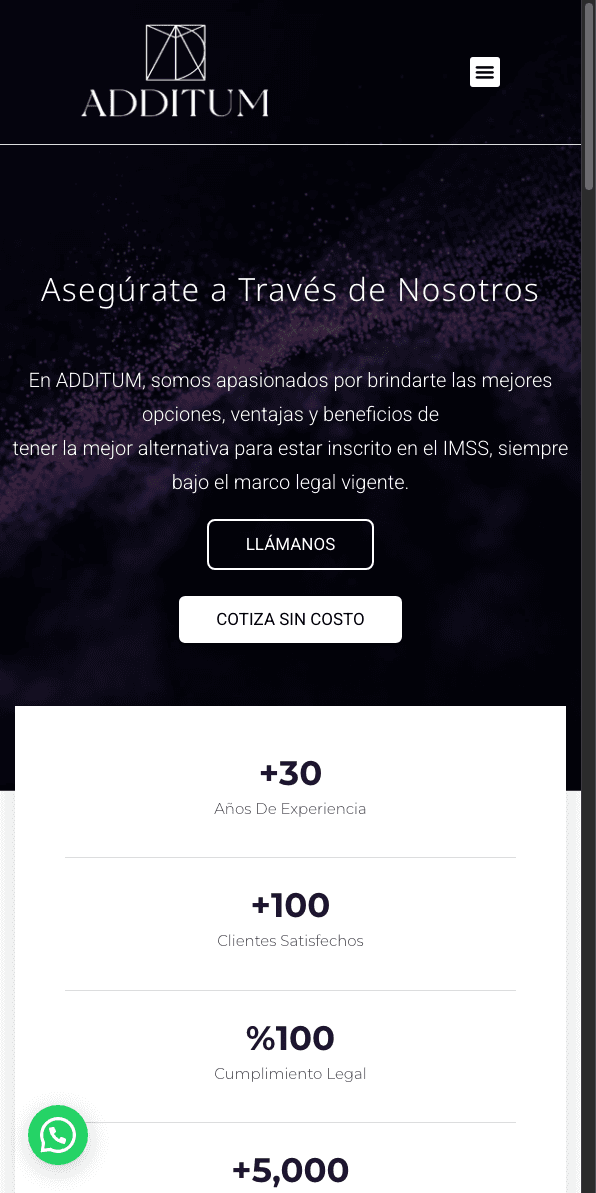Sitio web de additum.org en celular