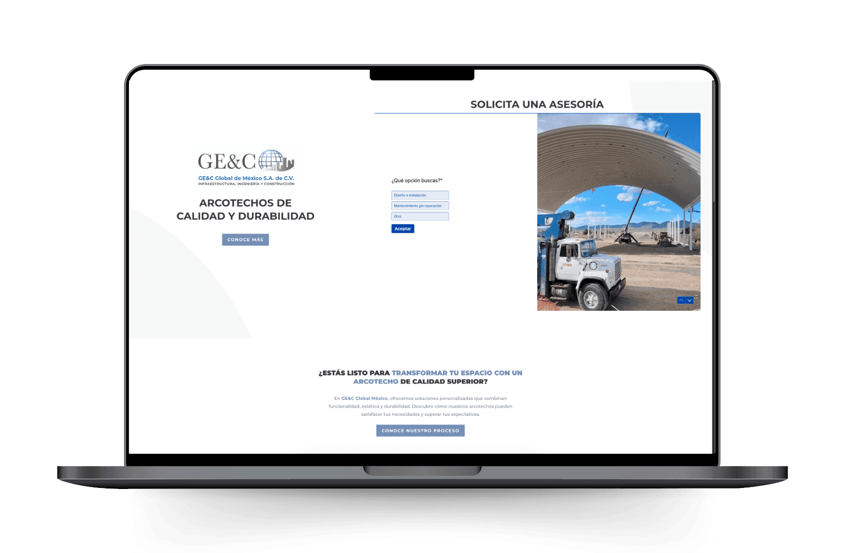 Mockup del sitio de Arco Techos