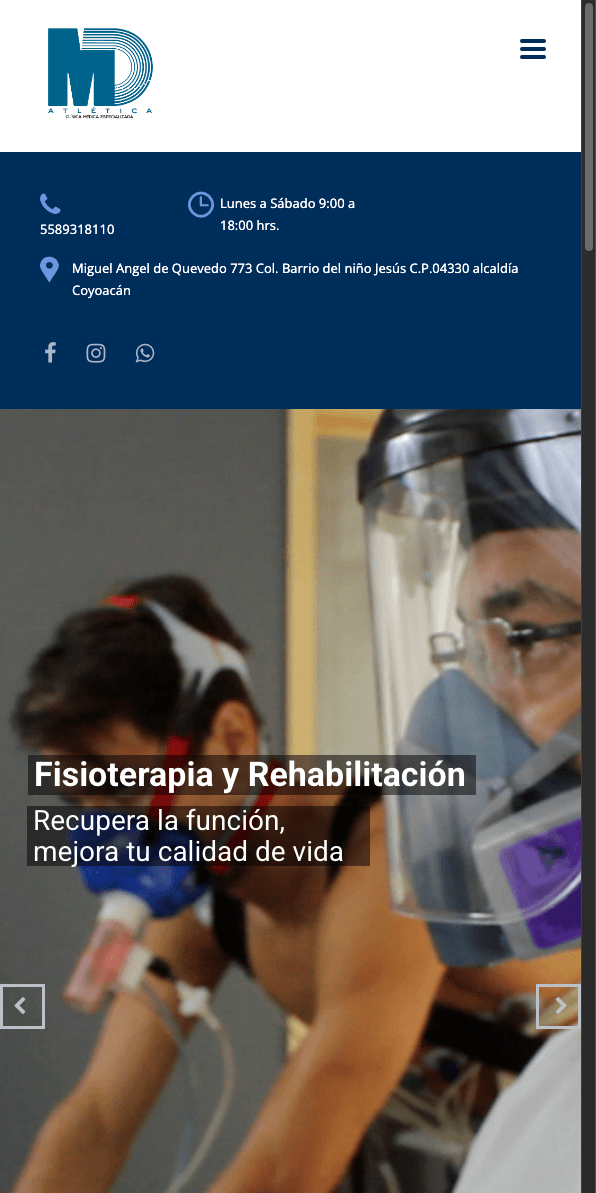 Sitio web de AtleticaMD en celular