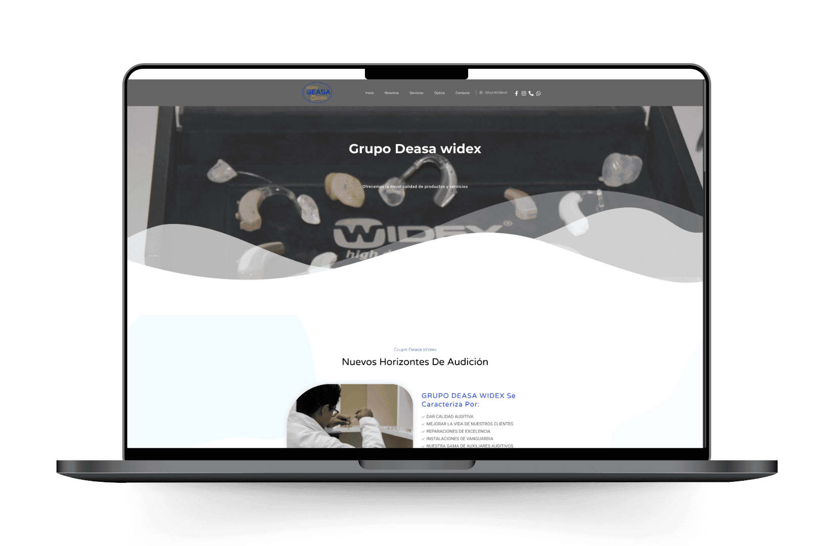 Mockup del sitio de Audífonos De Asa
