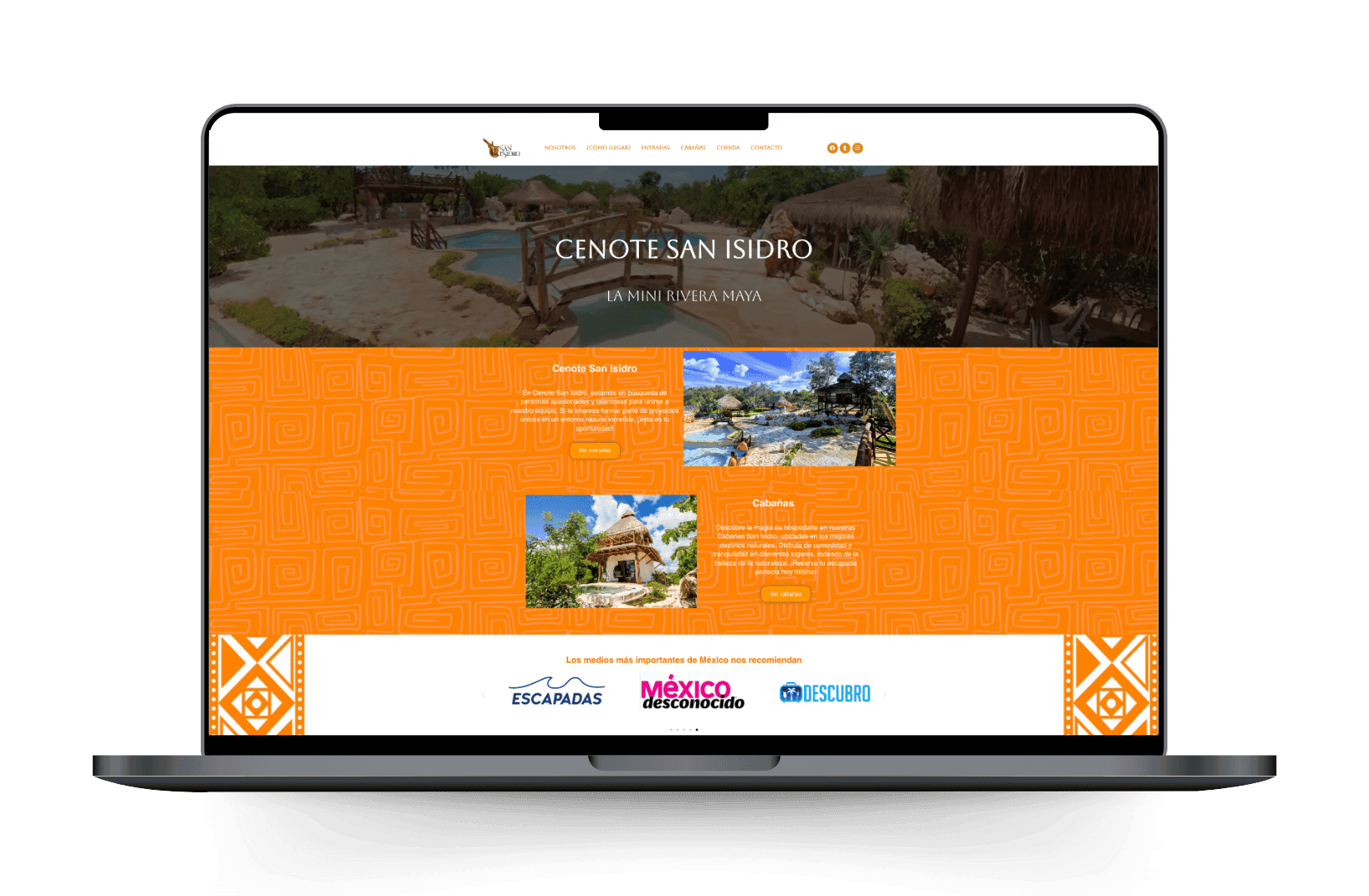 Mockup del sitio de Cenotes San Isidro