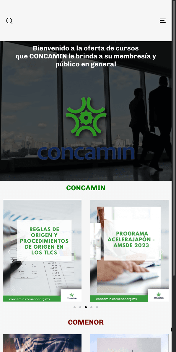 Sitio web de CONCAMIN en celular