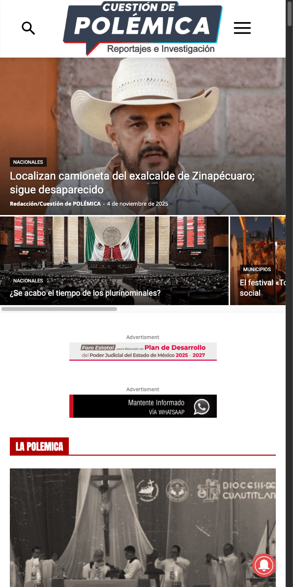 Sitio web de Cuestión de Polémica en celular