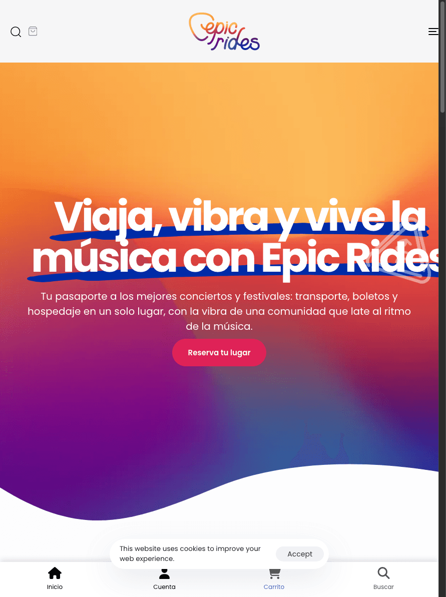 Sitio de EpicRides en tablet