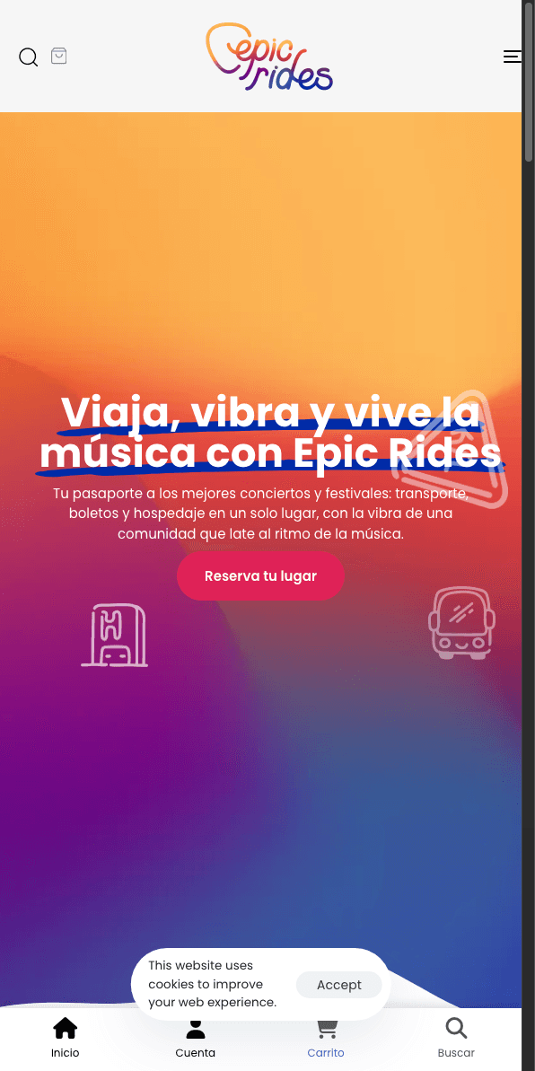 Sitio web de EpicRides en celular