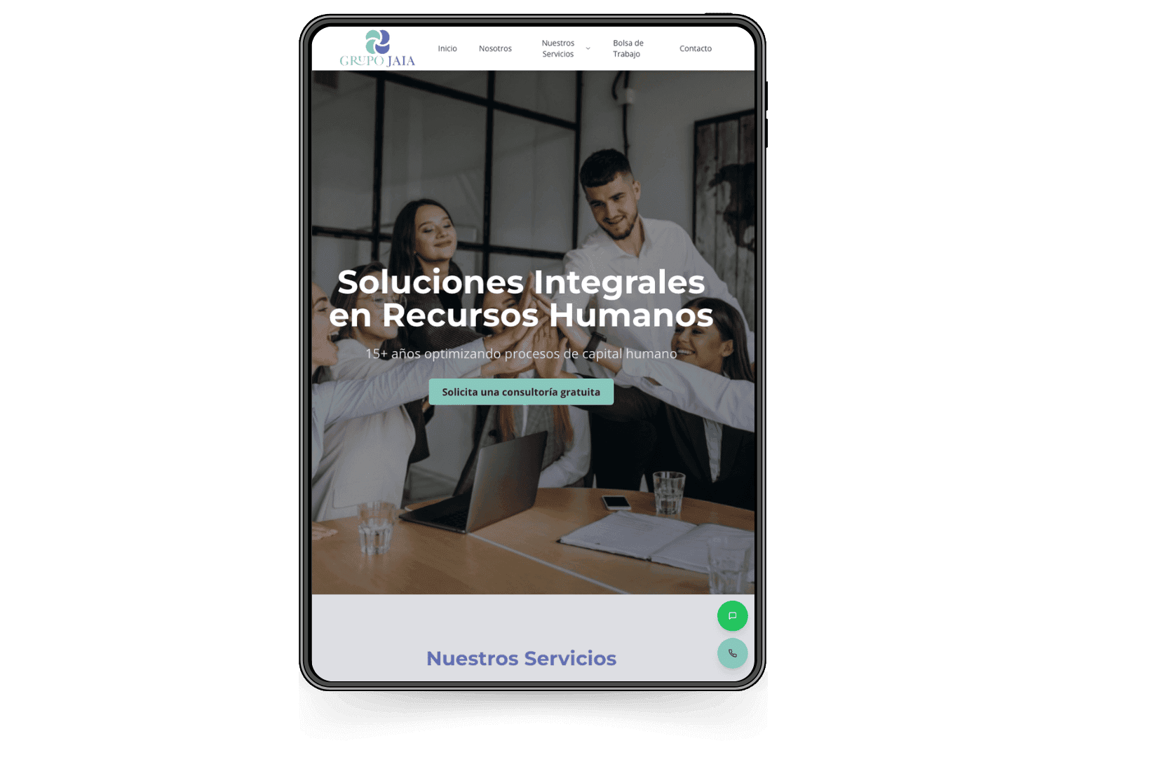 Mockup del sitio de Grupo Jaia