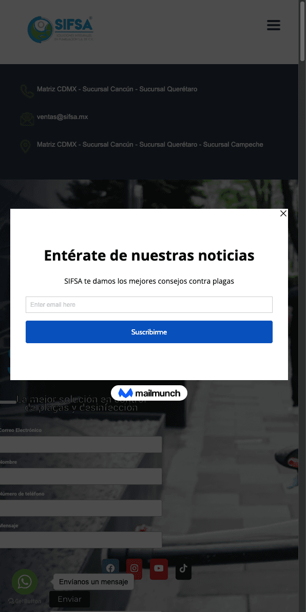 Sitio web de SIFSA en celular