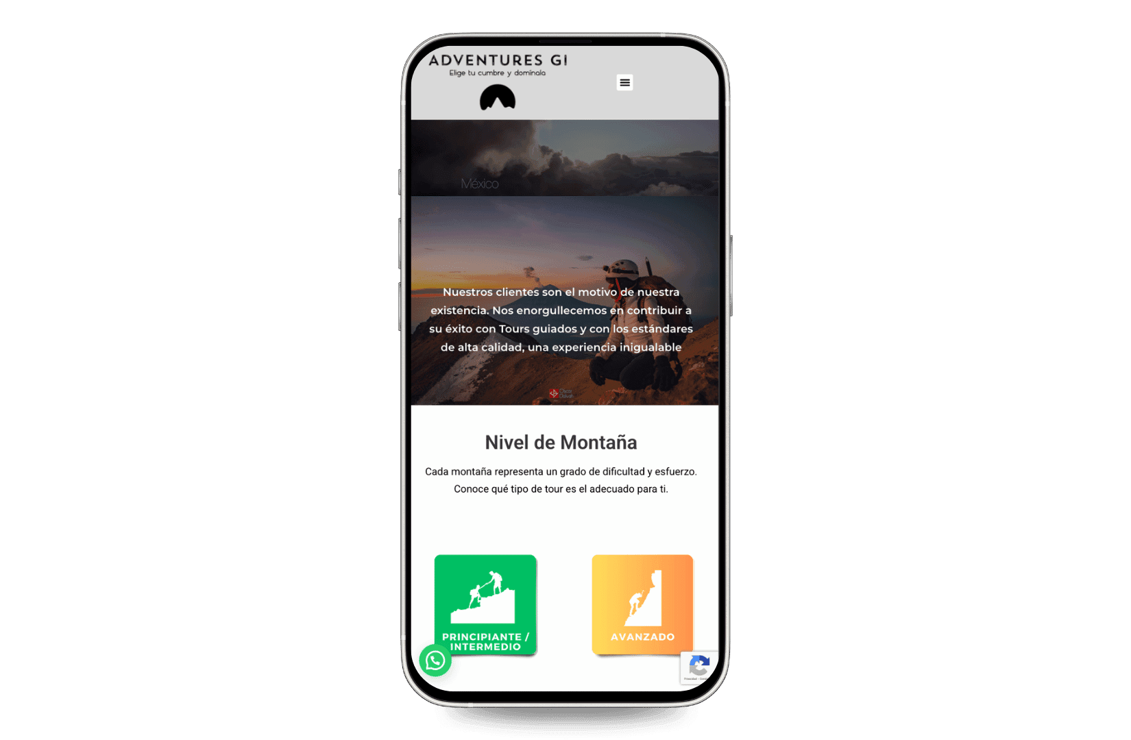 Mockup del sitio de AdventuresGI.com