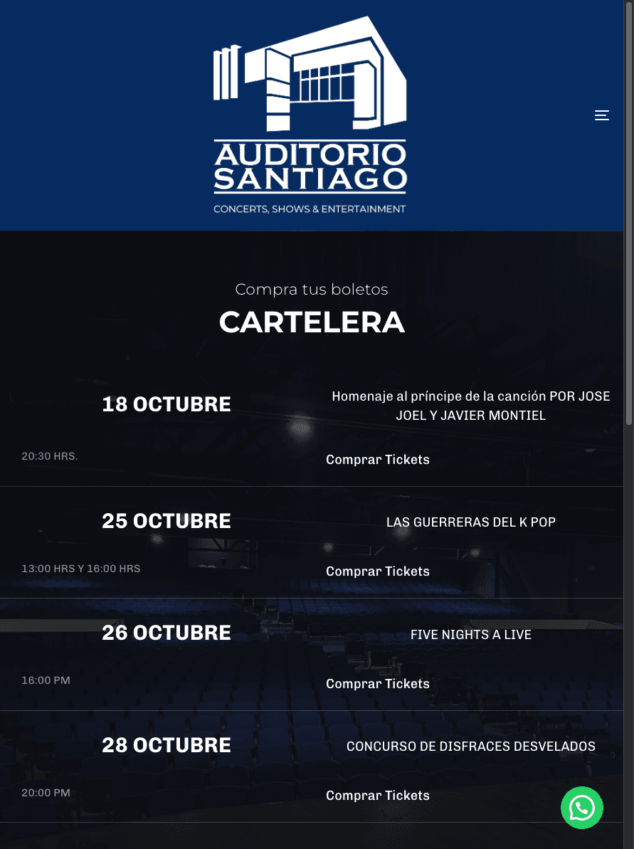 Sitio de Auditorio Santiago en tablet