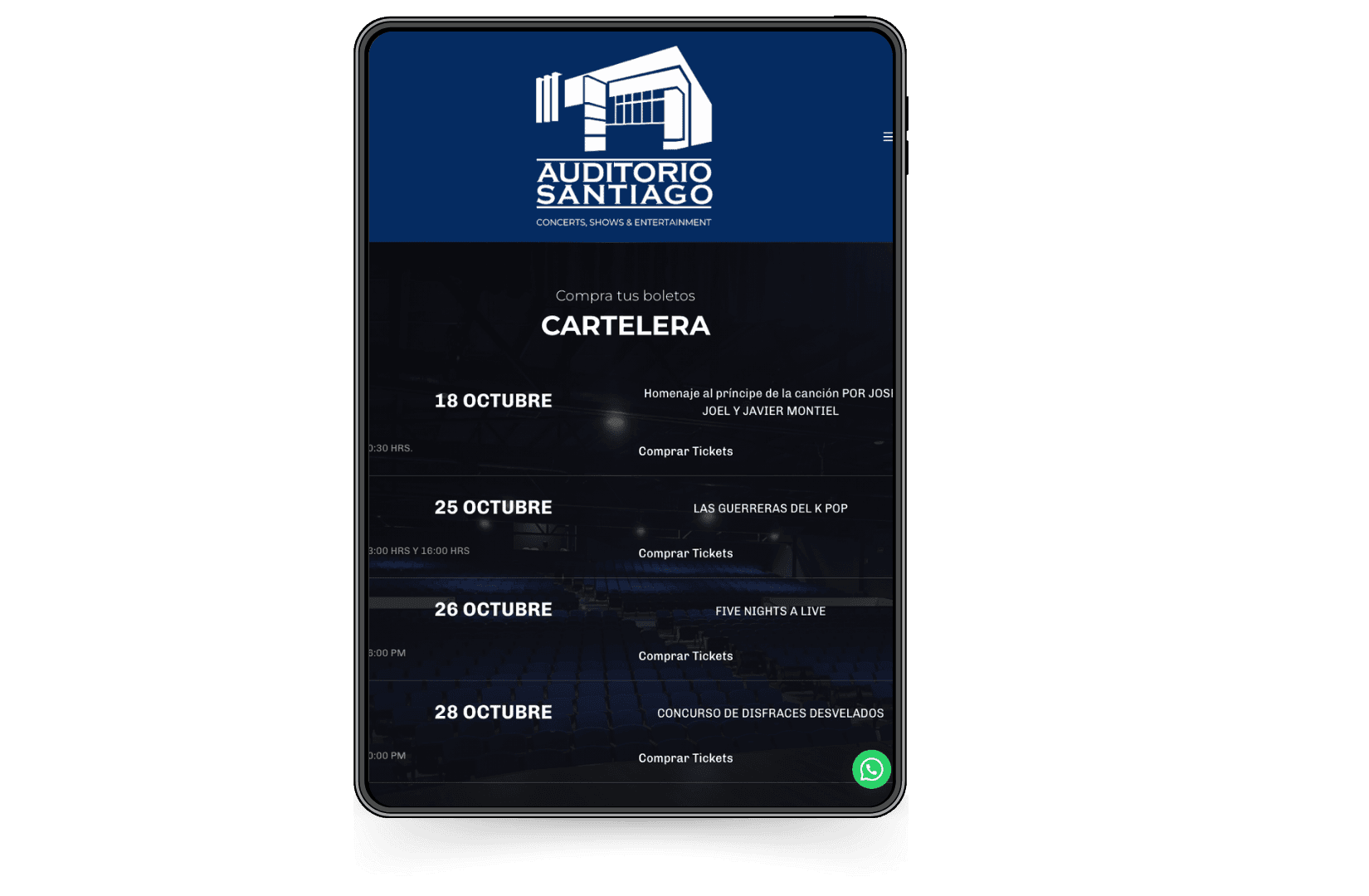 Mockup del sitio de Auditorio Santiago