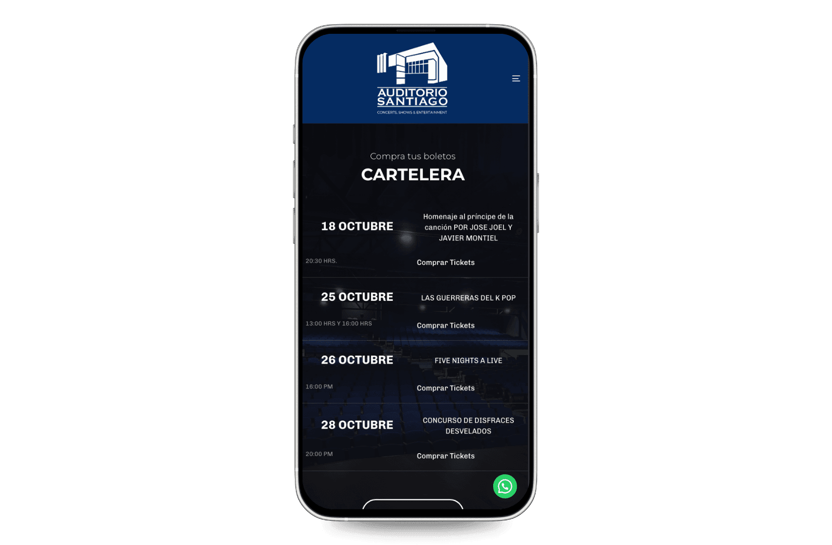 Mockup del sitio de Auditorio Santiago
