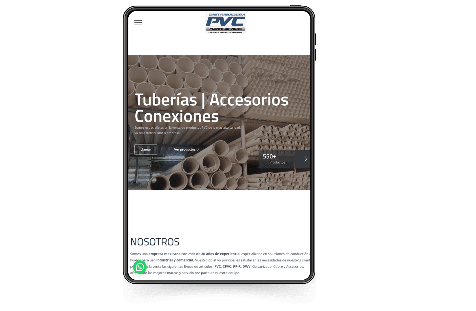 Mockup del sitio de Distribuidora de PVC