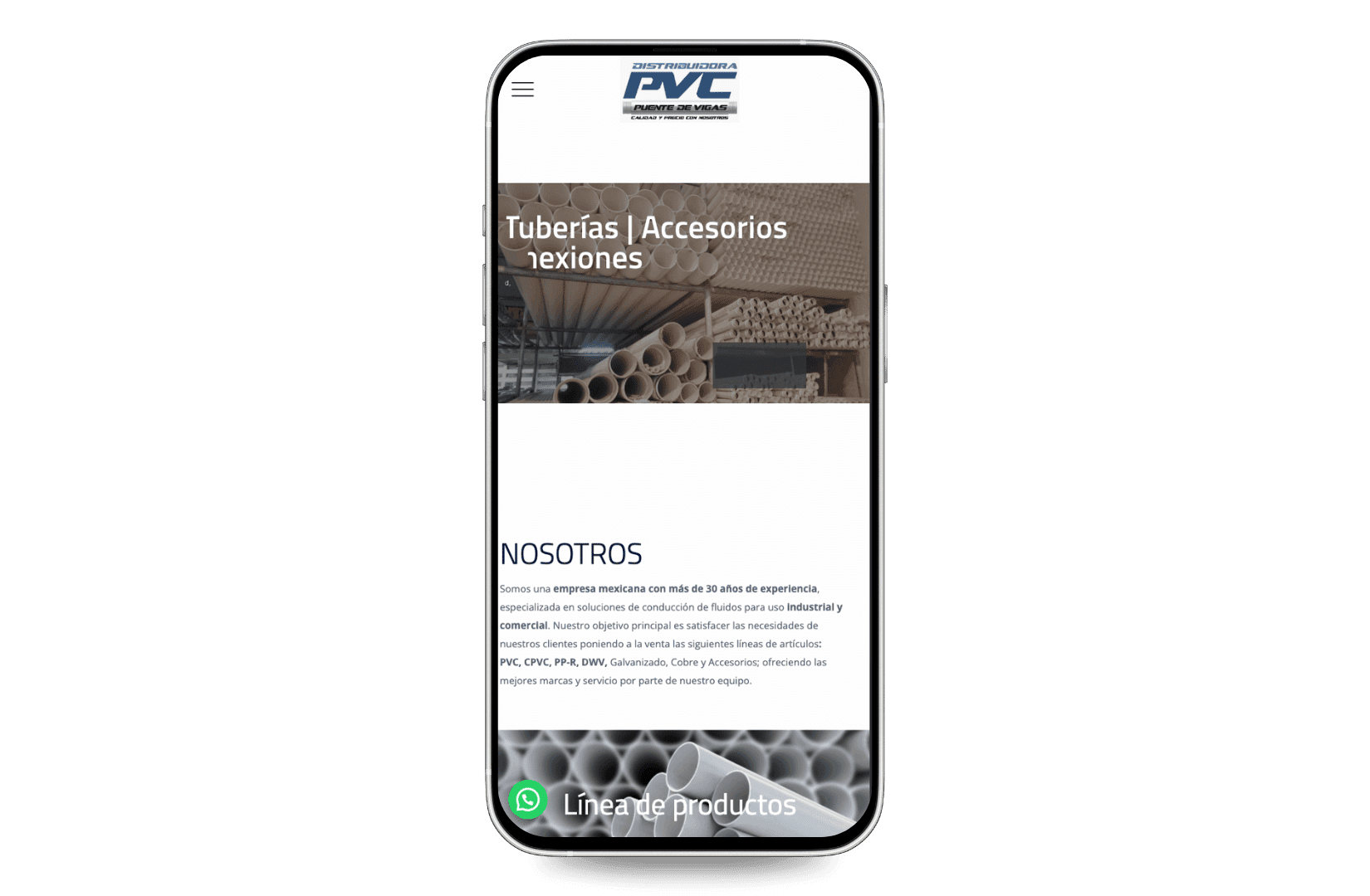 Mockup del sitio de Distribuidora de PVC
