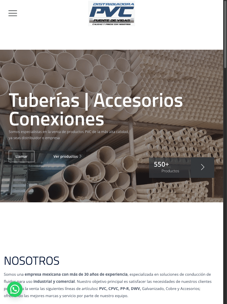 Sitio de Distribuidora de PVC en tablet