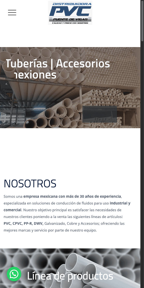 Sitio web de Distribuidora de PVC en celular