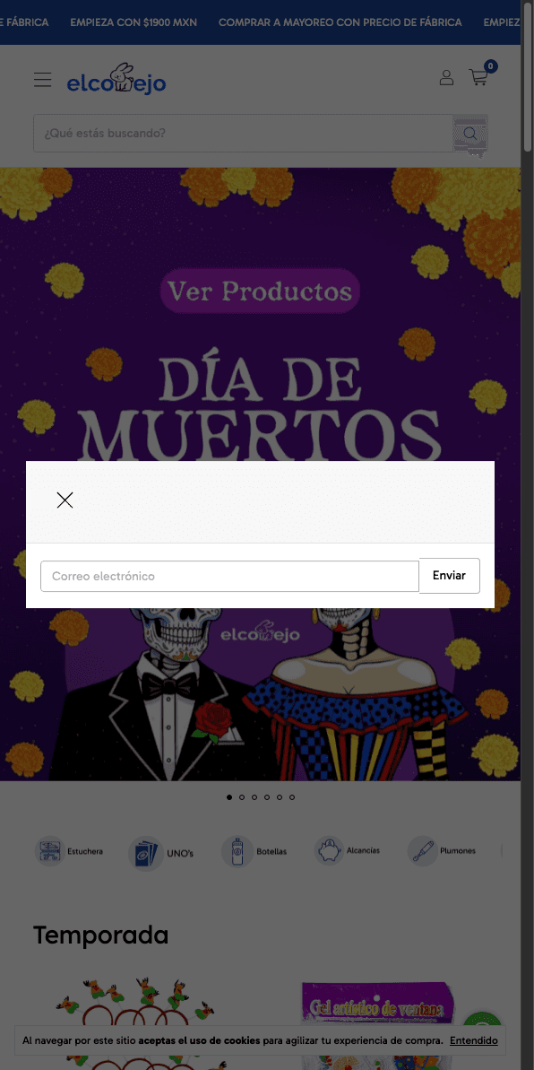 Sitio web de ElConejo.com.mx en celular