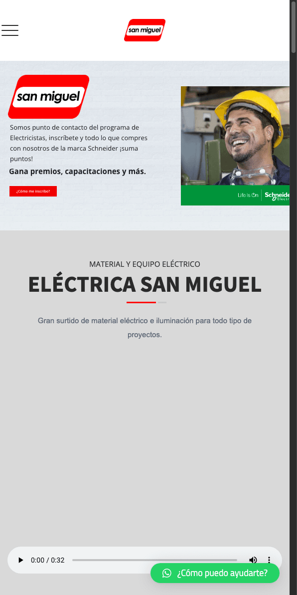 Sitio web de Electrica San Miguel en celular