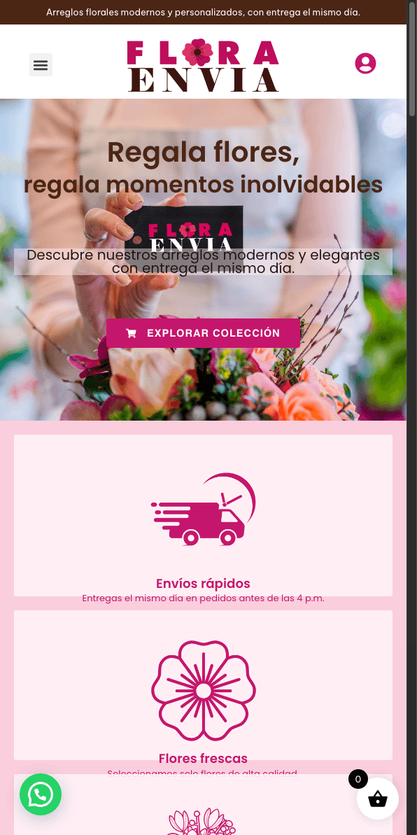 Sitio web de FloraEnvia en celular