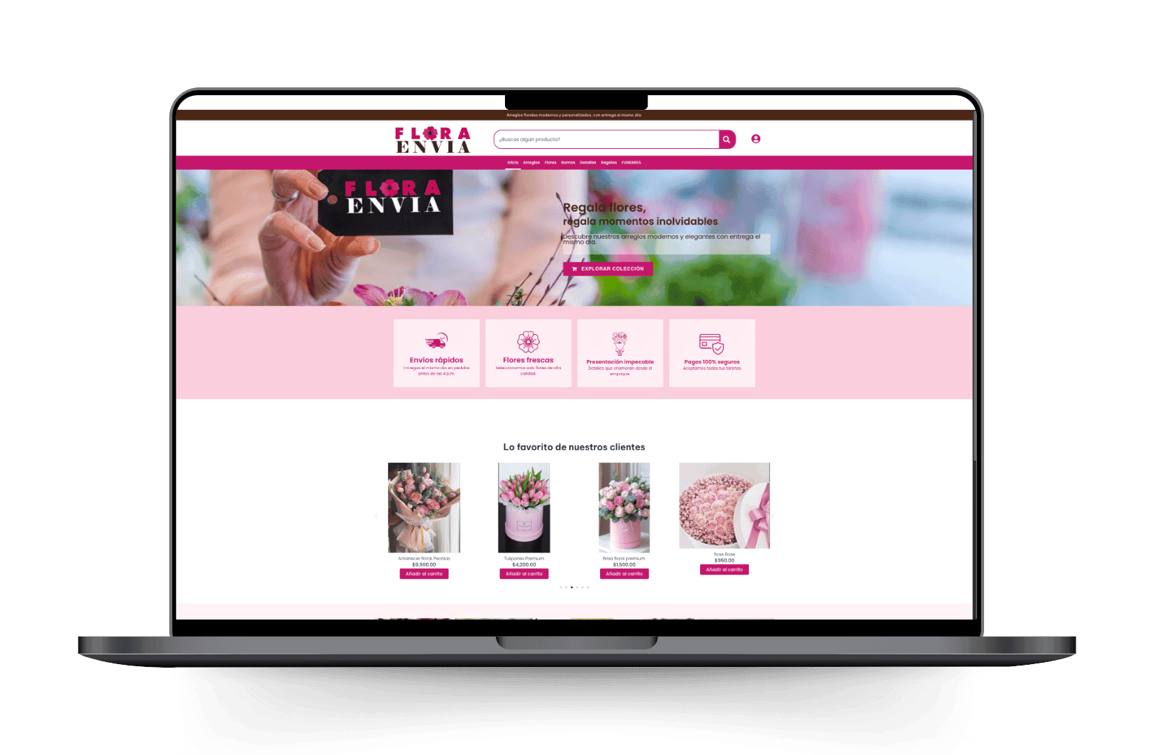 Mockup del sitio de FloraEnvia