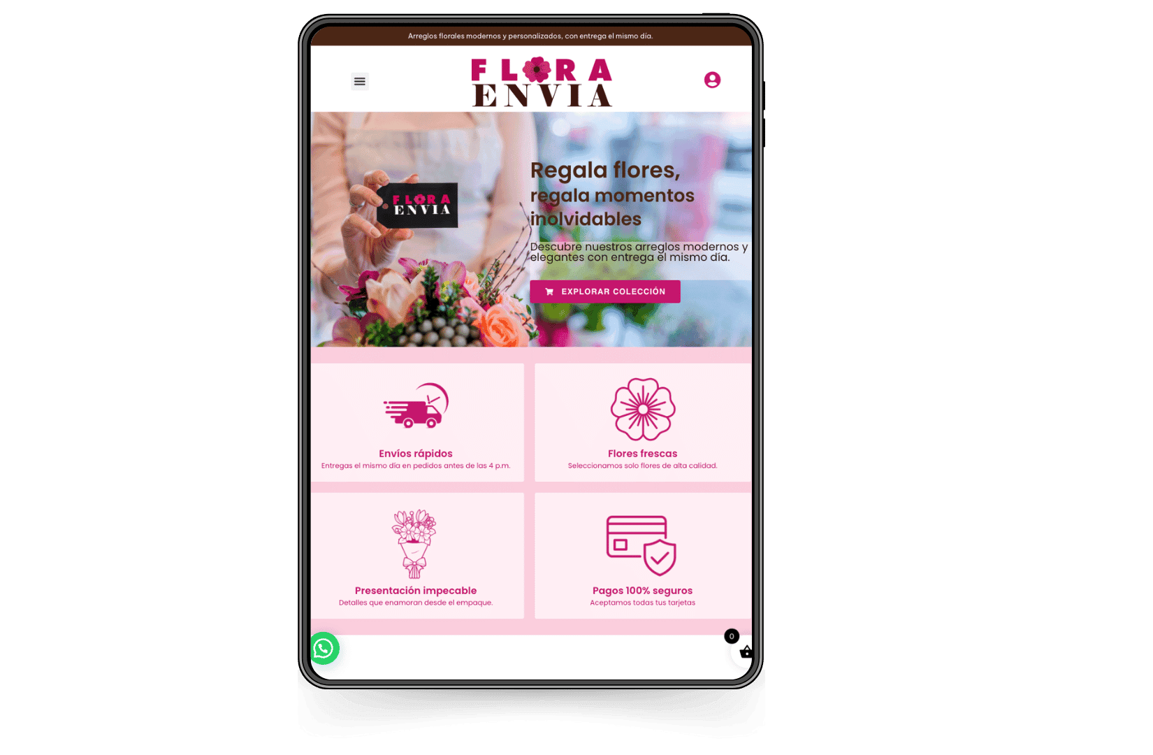 Mockup del sitio de FloraEnvia
