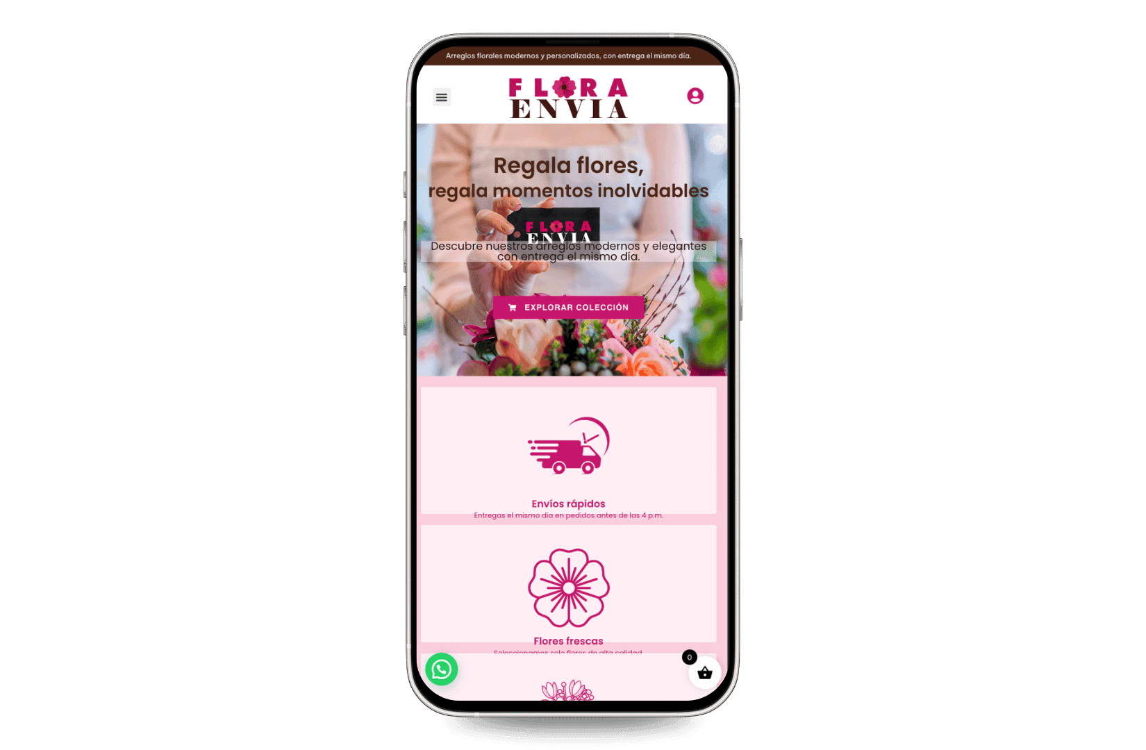 Mockup del sitio de FloraEnvia