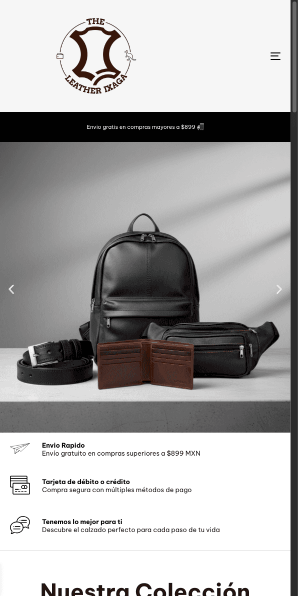 Sitio web de Ixaga Leather en celular