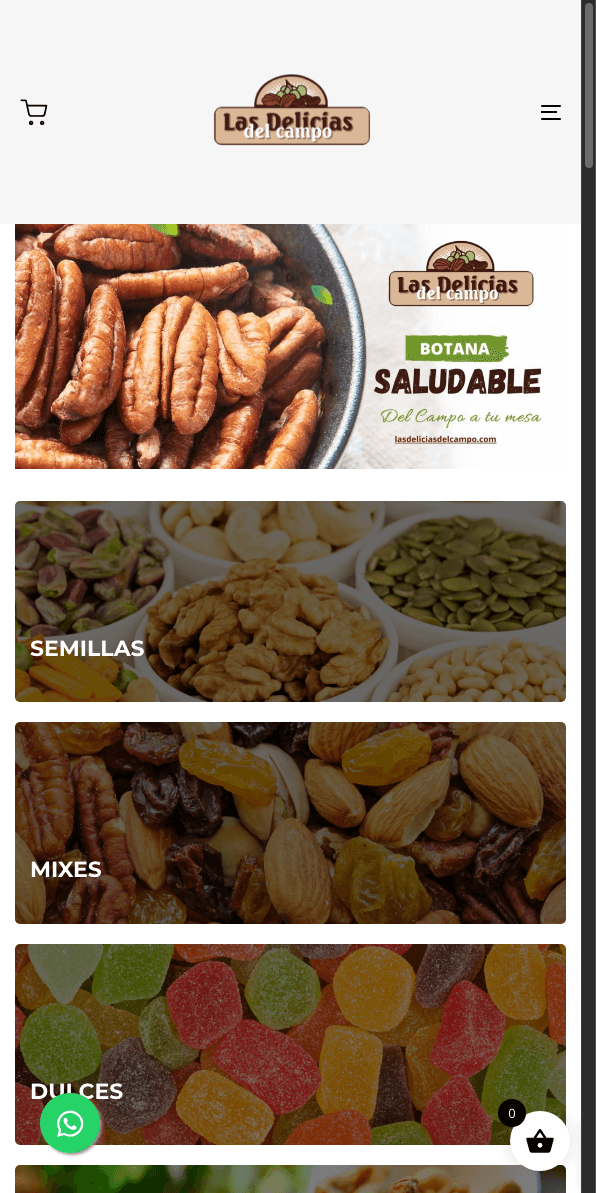 Sitio web de Las Delicias del Campo en celular