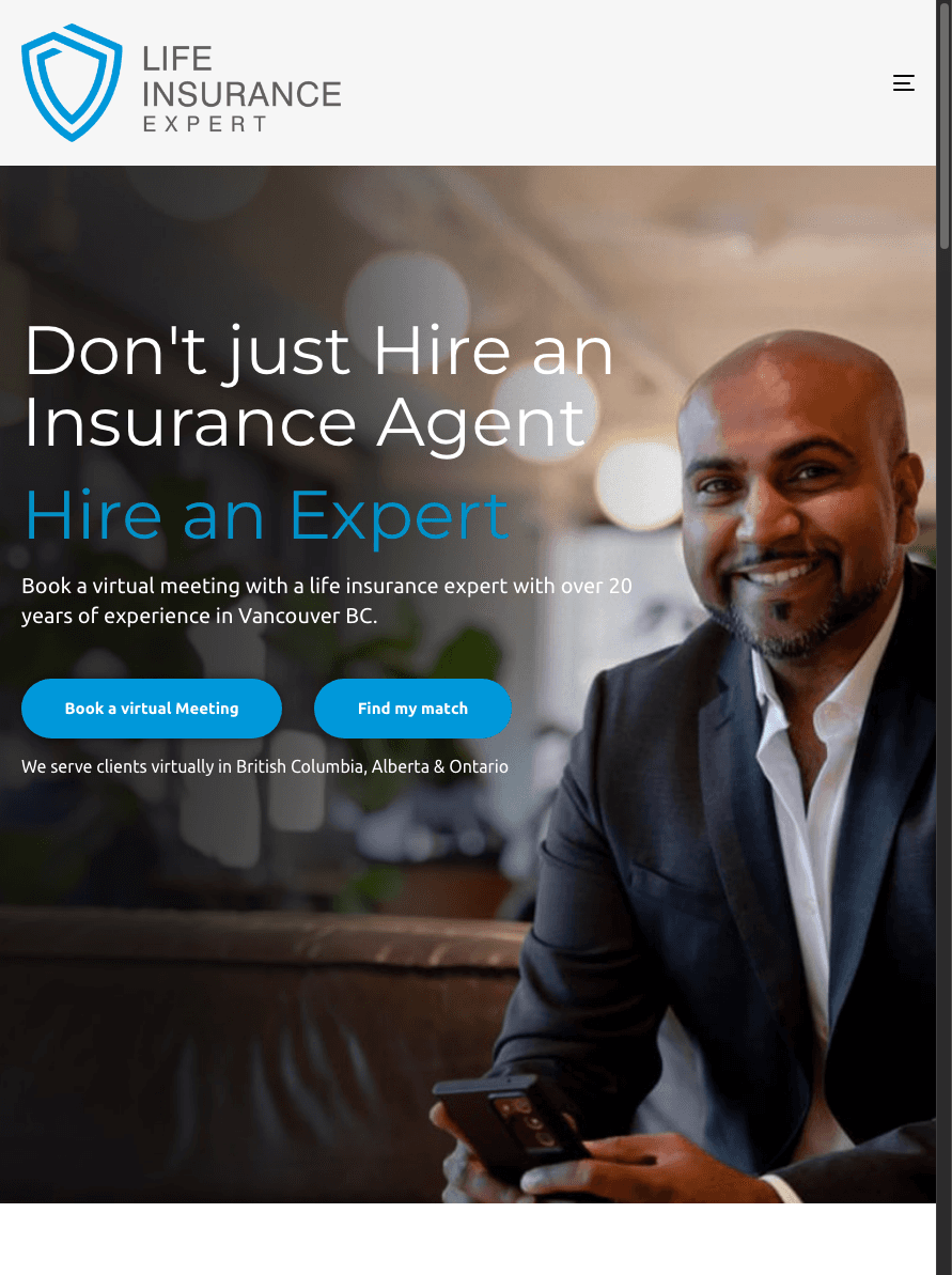 Sitio de LifeInsuranceExpert.ca en tablet