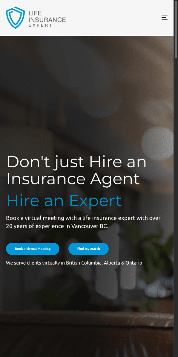 Sitio web de LifeInsuranceExpert.ca en celular