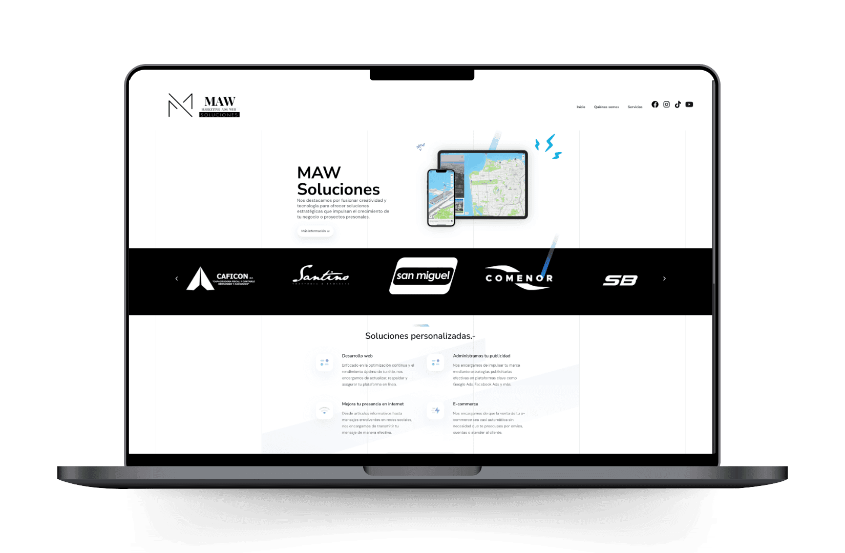 Mockup del sitio de MawSoluciones.com