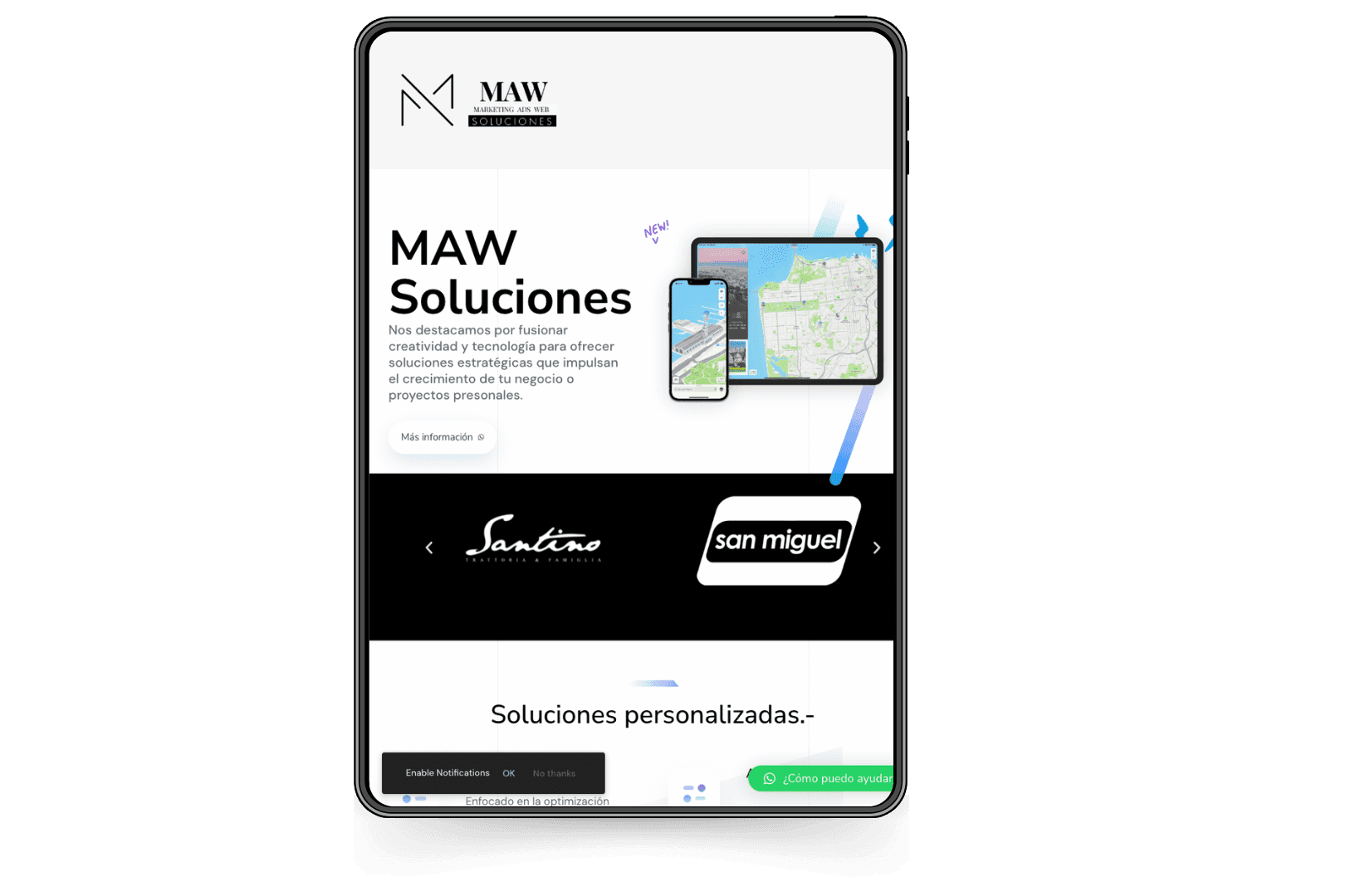Mockup del sitio de MawSoluciones.com