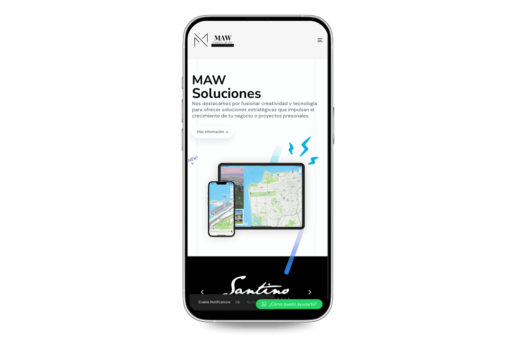 Mockup del sitio de MawSoluciones.com