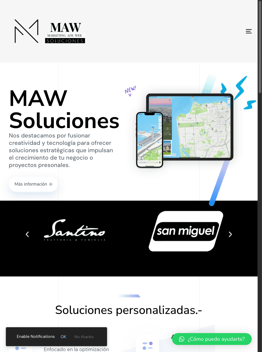 Sitio de MawSoluciones.com en tablet