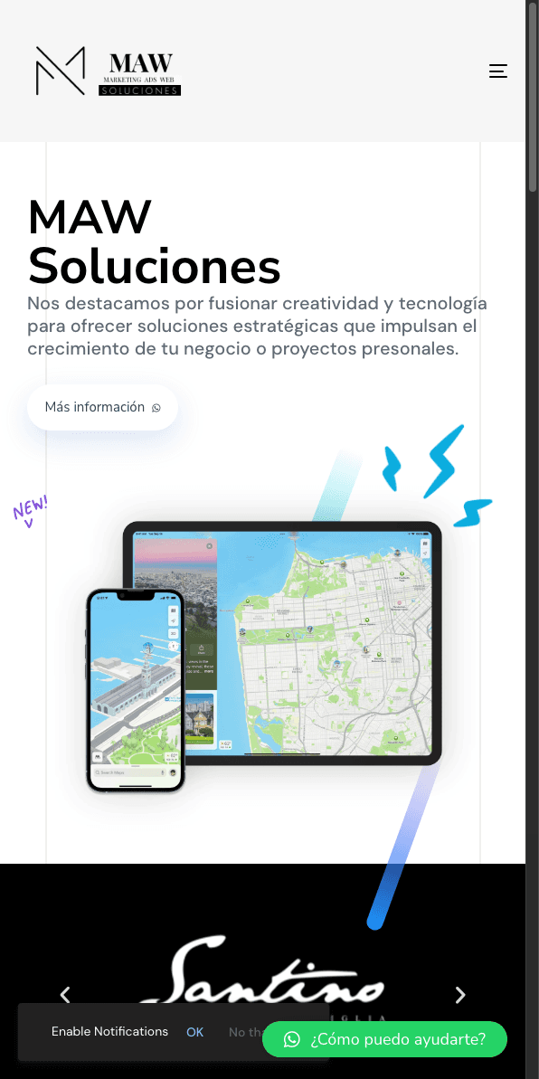 Sitio web de MawSoluciones.com en celular