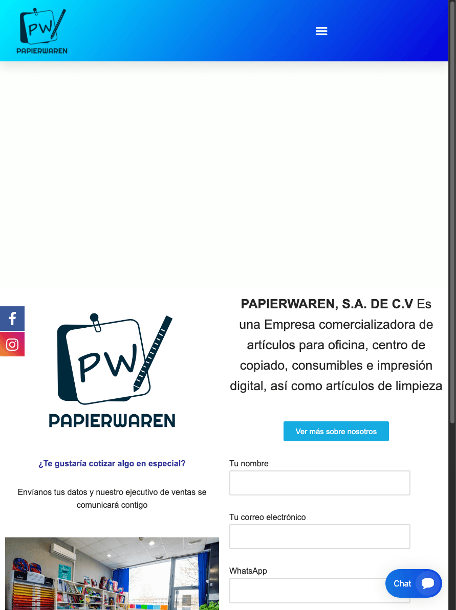 Sitio de papierwaren.com.mx en tablet