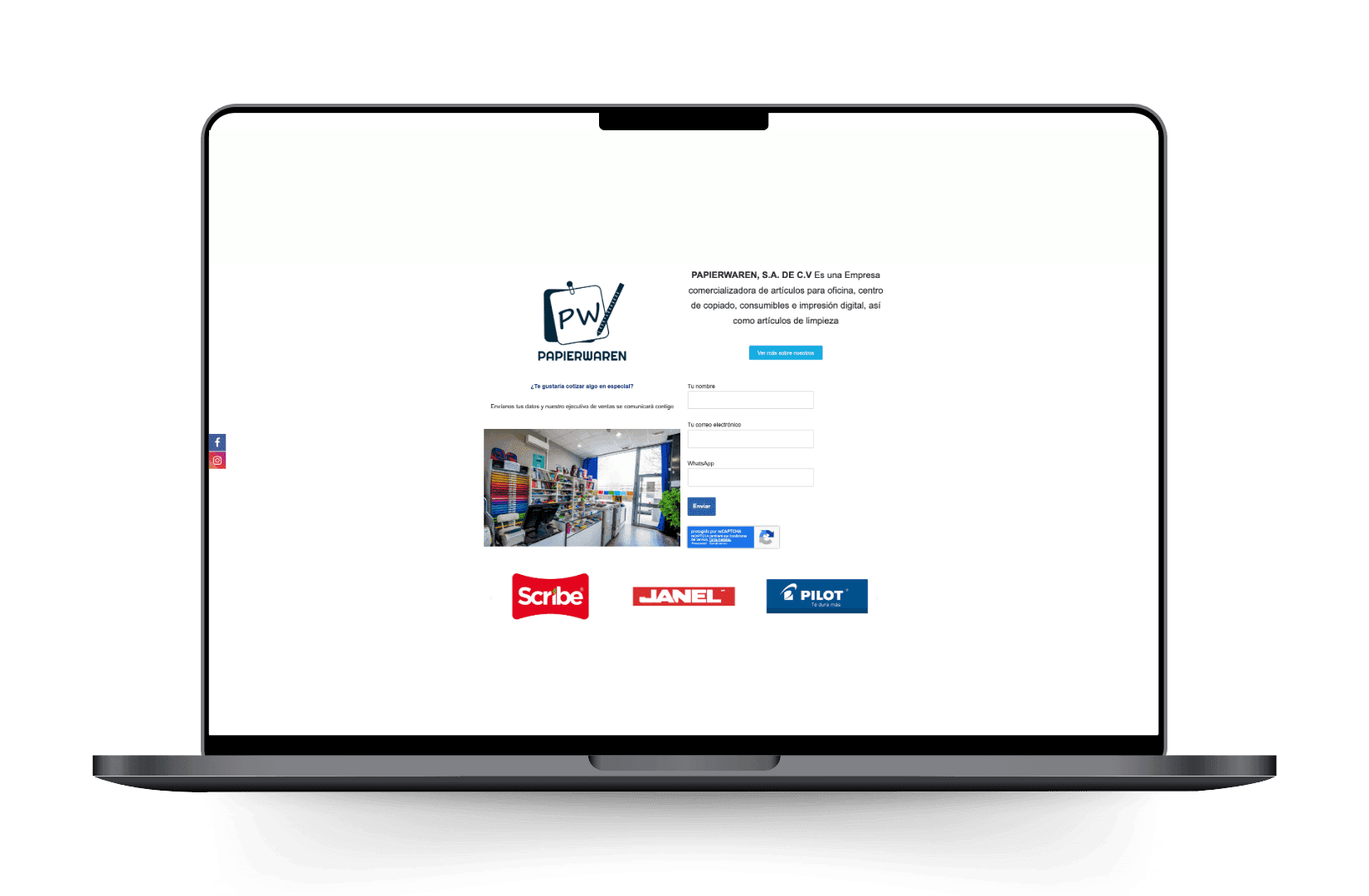 Mockup del sitio de papierwaren.com.mx