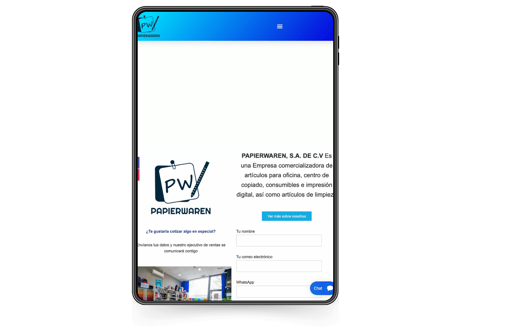 Mockup del sitio de papierwaren.com.mx