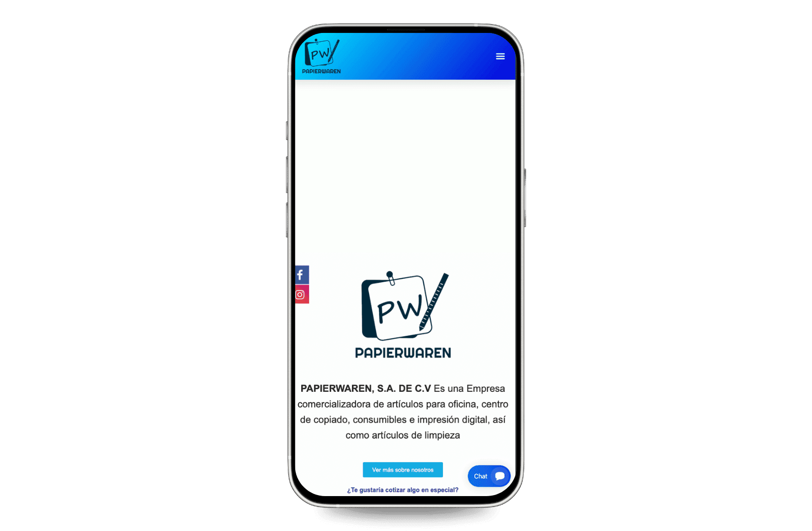 Mockup del sitio de papierwaren.com.mx