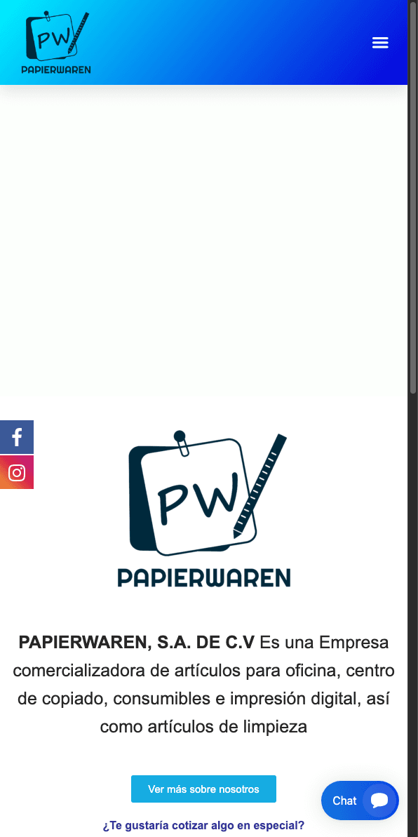 Sitio web de papierwaren.com.mx en celular