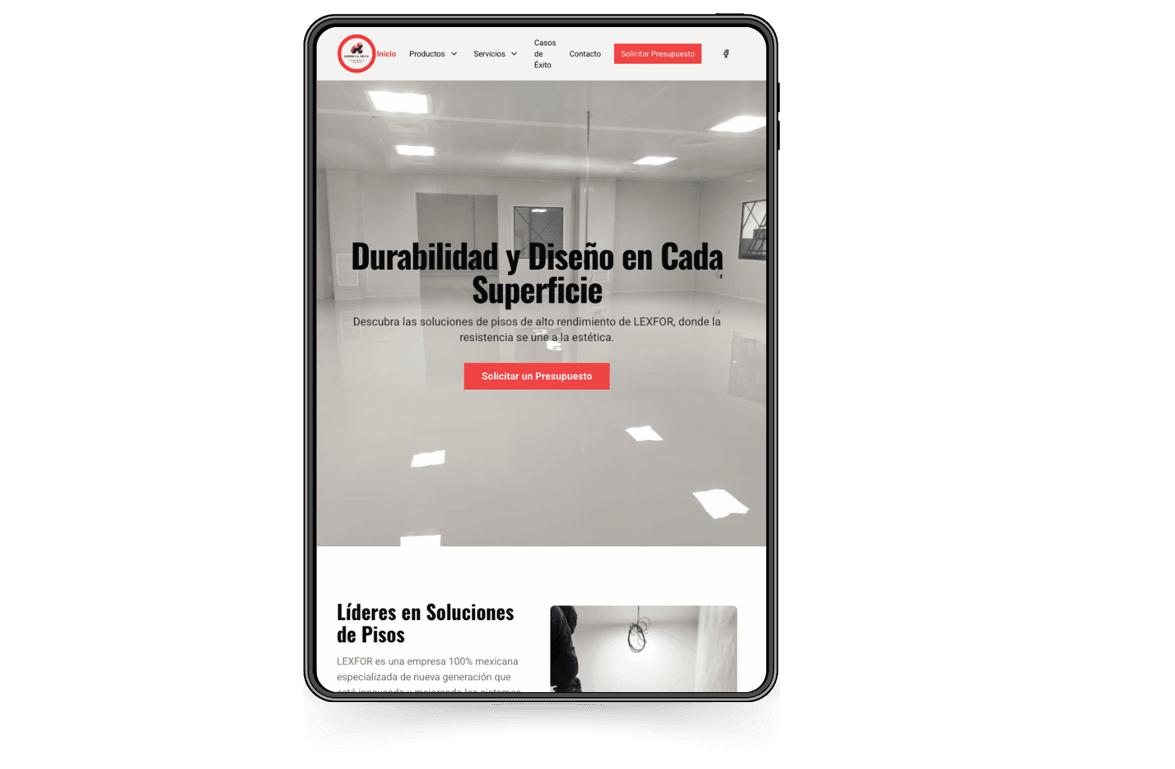 Mockup del sitio de Pisos Epóxicos Lexfor