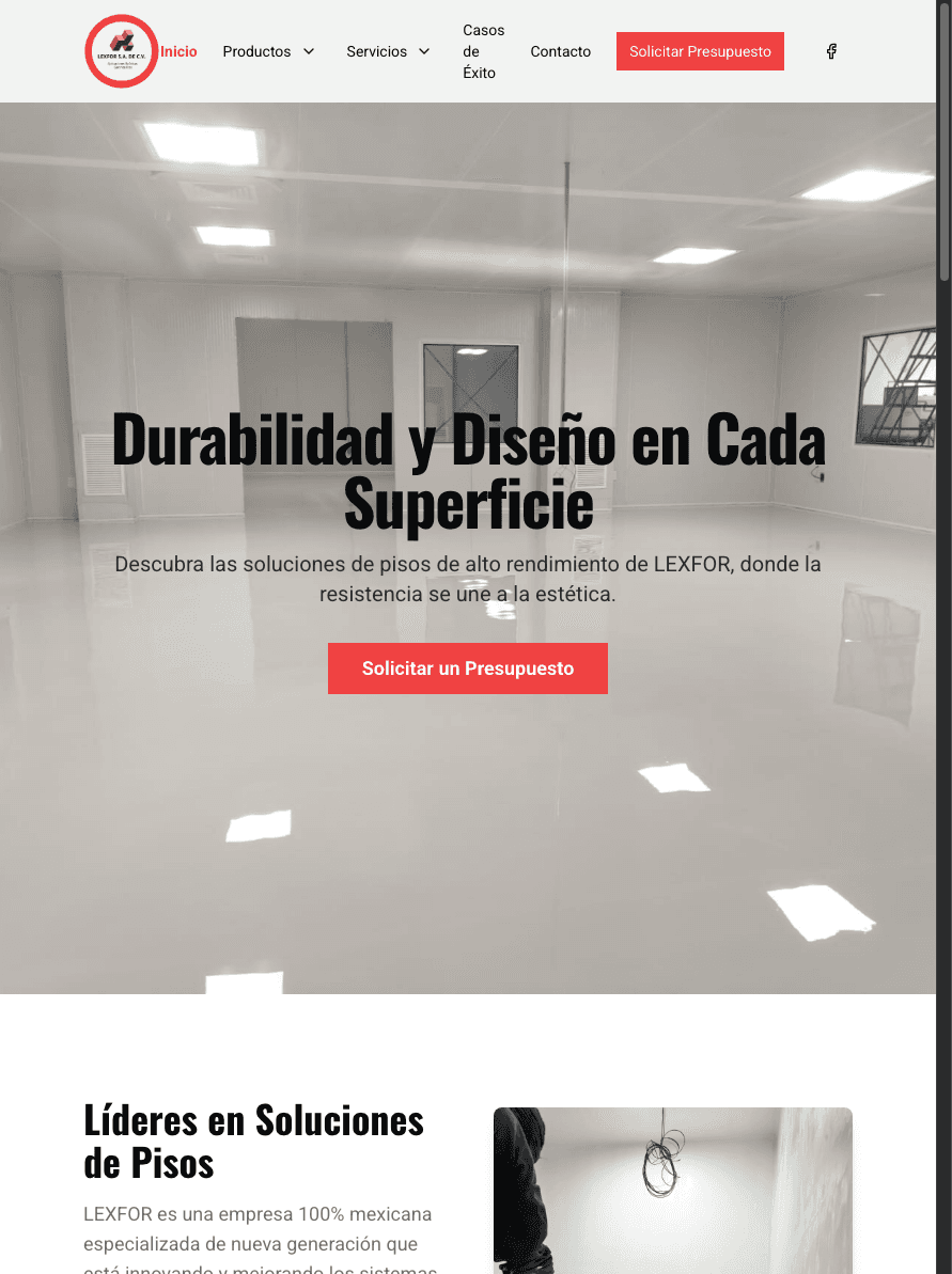 Sitio de Pisos Epóxicos Lexfor en tablet