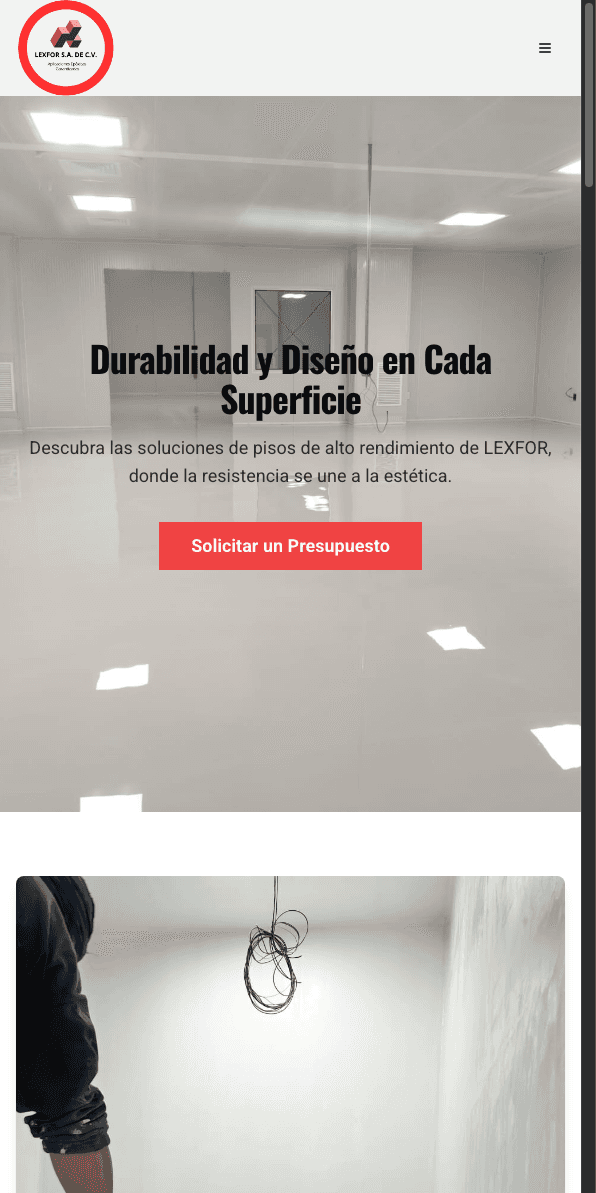 Sitio web de Pisos Epóxicos Lexfor en celular