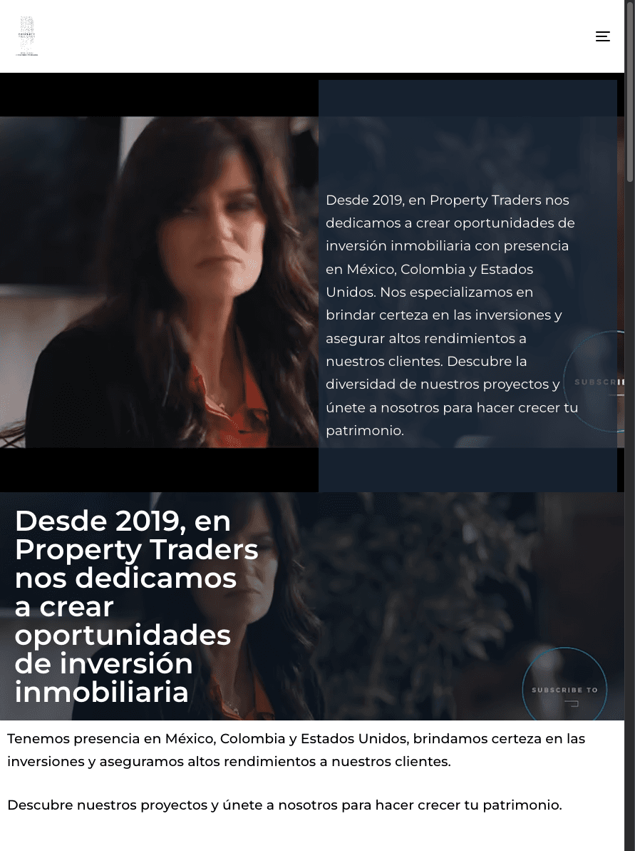 Sitio de Property Traders en tablet