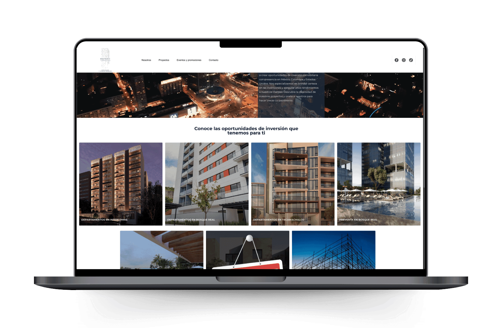 Mockup del sitio de Property Traders