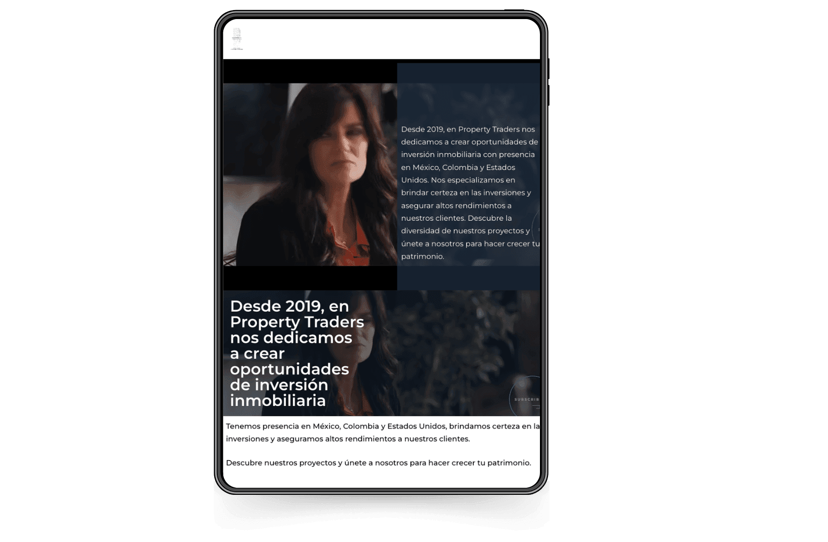 Mockup del sitio de Property Traders
