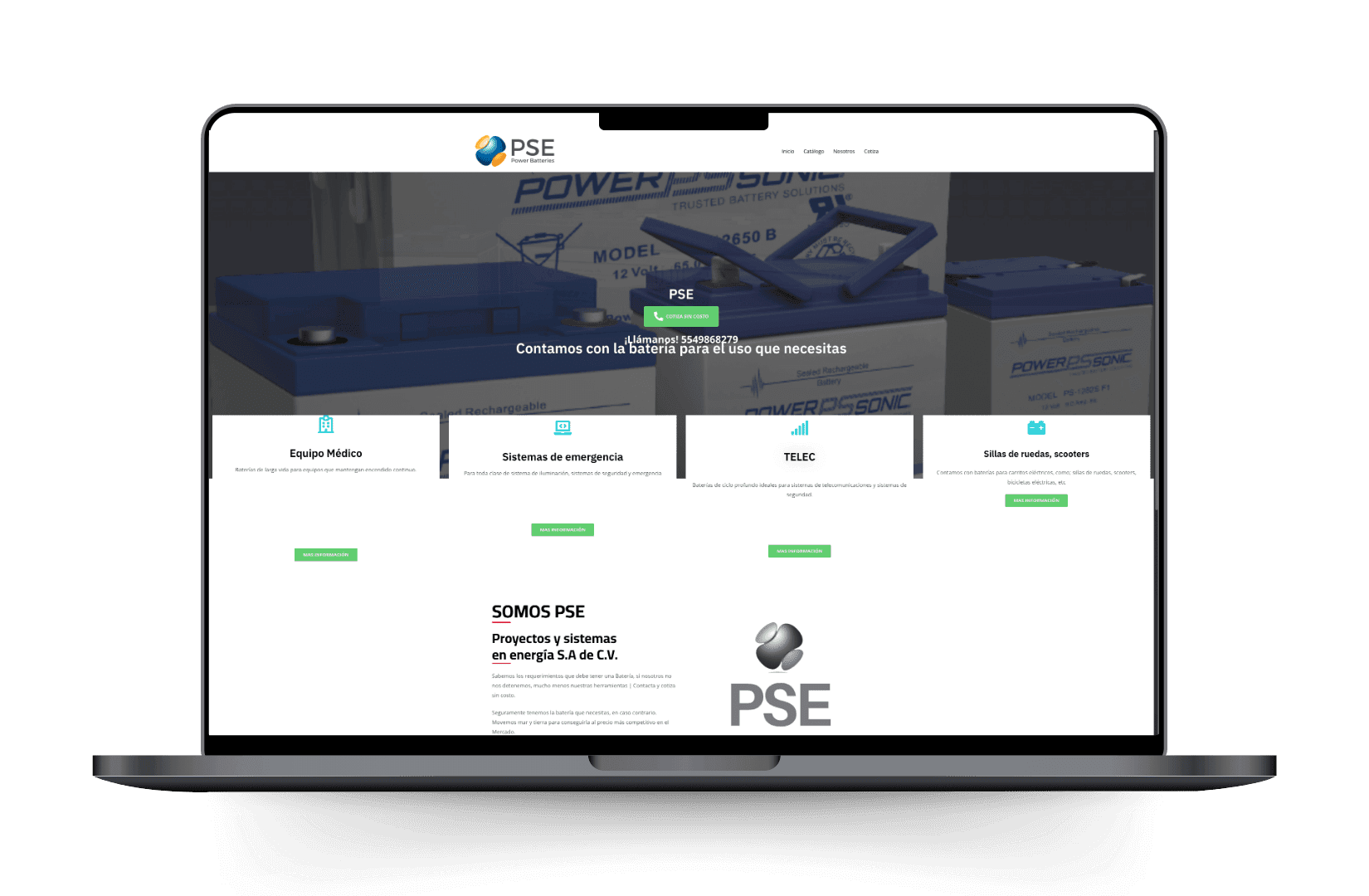 Mockup del sitio de PSE Power Batteries