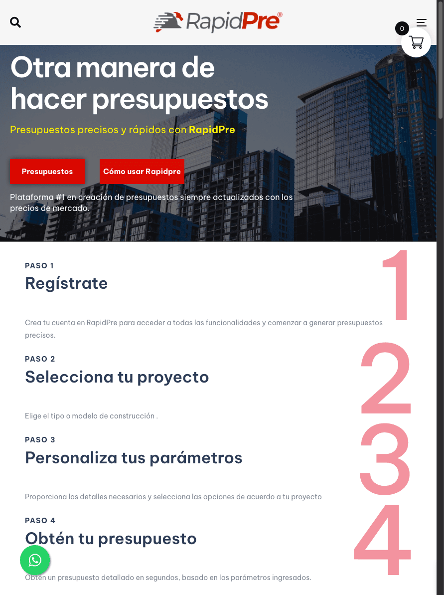 Sitio de RapidPre en tablet
