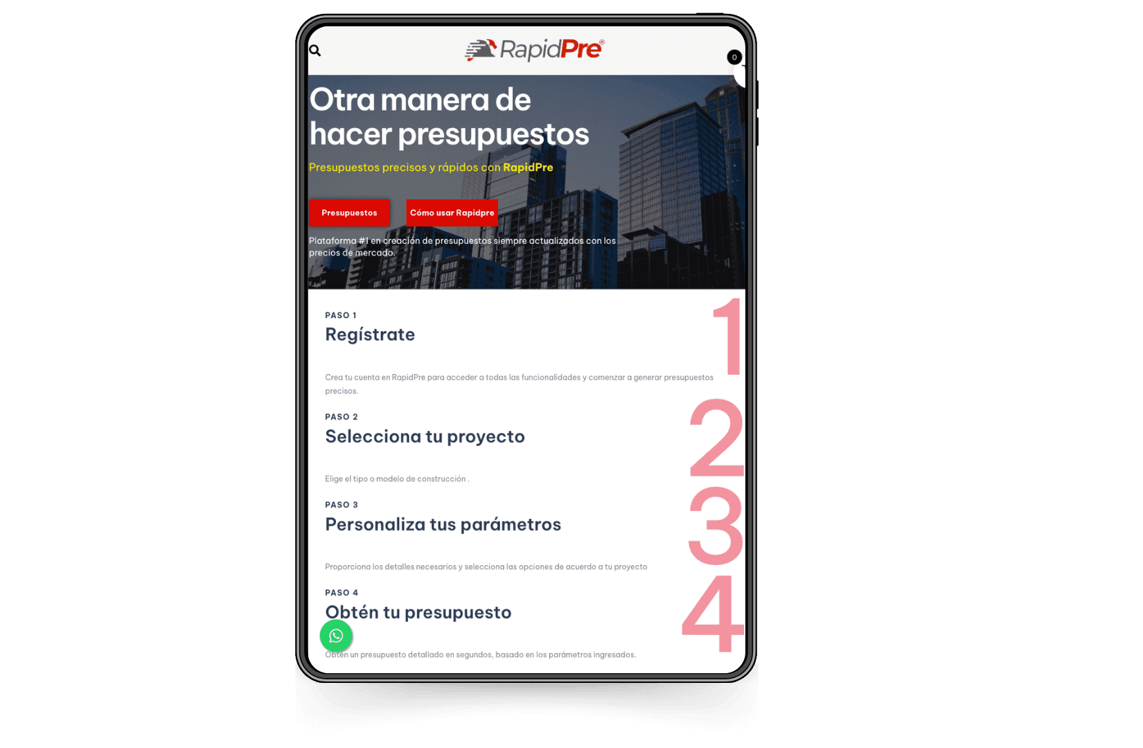 Mockup del sitio de RapidPre