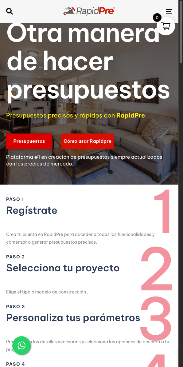 Sitio web de RapidPre en celular