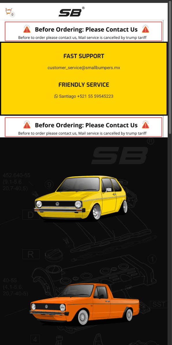 Sitio web de Small Bumpers en celular